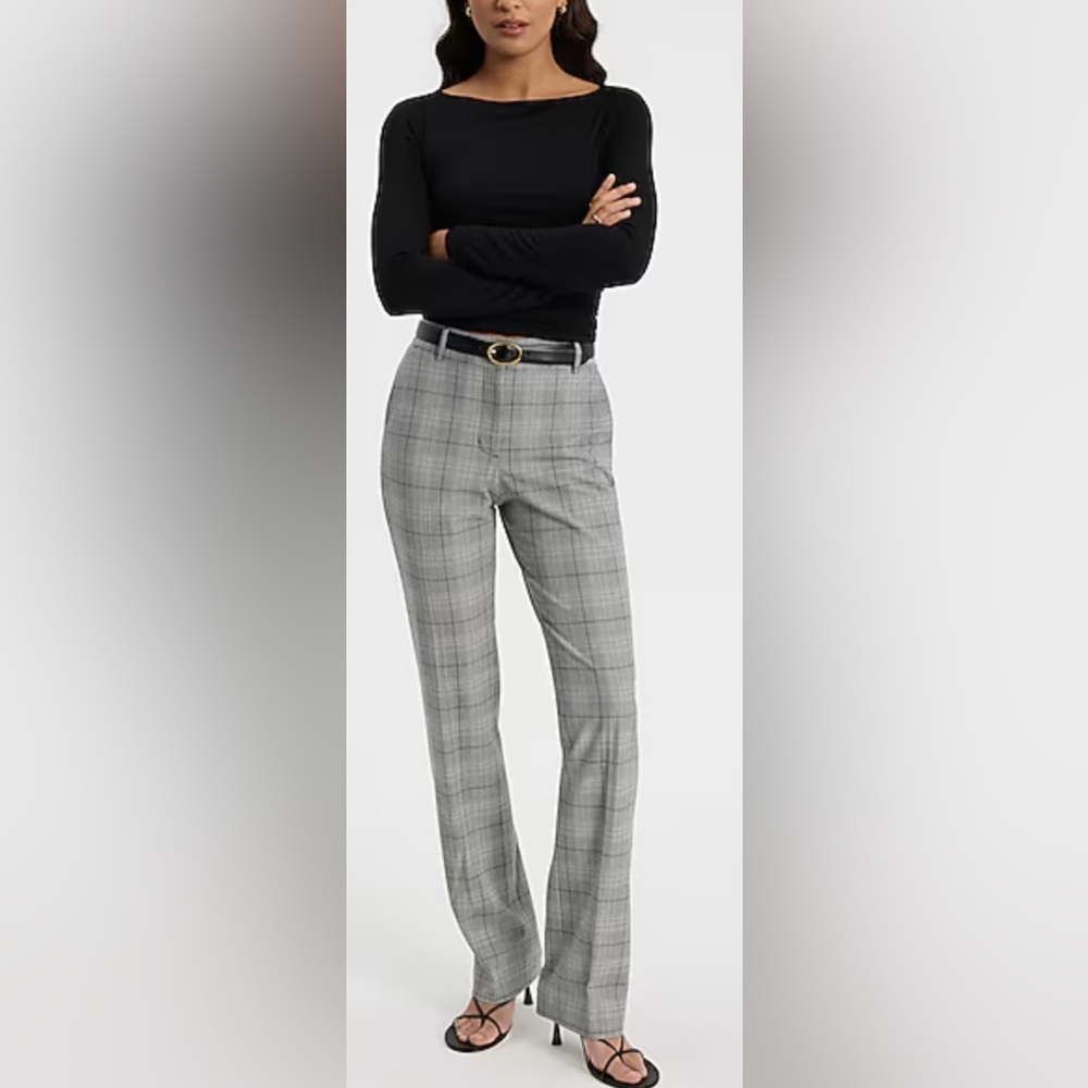 Express Editor Plaid Mid Rise Bootcut Pant 
 Light Brown Size 8R NWT